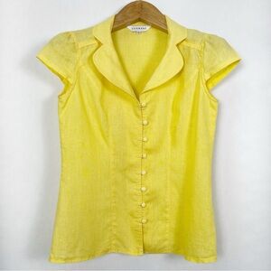 Current Women’s Yellow 100% Linen Button-Up Short Sleeve‎ Blouse Size 4